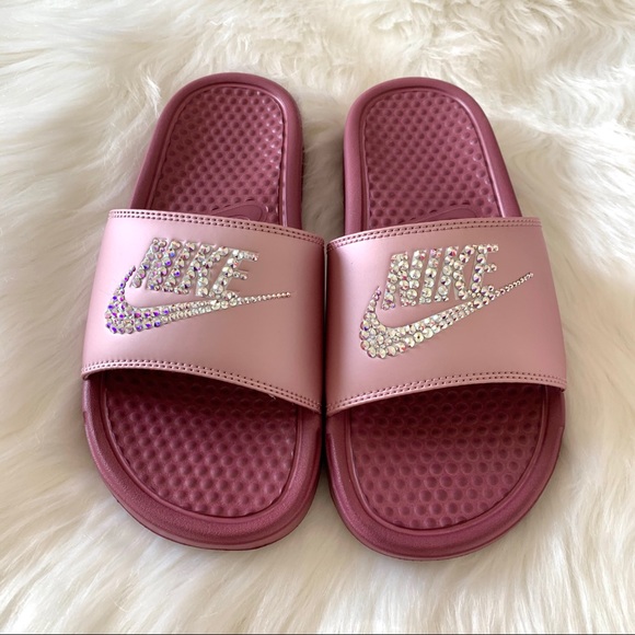 Swarovski Nike Benassi Slide Sandal Plum Metallic - Picture 2 of 6